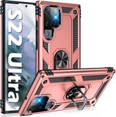 Ring Armor hoesje Geschikt voor Samsung Galaxy S22 Ultra - Rosé Goud - Draaibare standaard - Magneet - ZT Accessoires