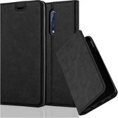 Cadorabo Hoesje geschikt voor Nokia 8 2017 in ZWARTE NACHT - Beschermhoes met magnetische sluiting, standfunctie en kaartvakje Book Case Cover Etui