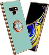 Cadorabo Hoesje voor Samsung Galaxy NOTE 9 in Glossy Turquoise - Goud met ring - Beschermhoes van flexibel TPU-silicone Case Cover met camerabescherming en magnetische autohouder
