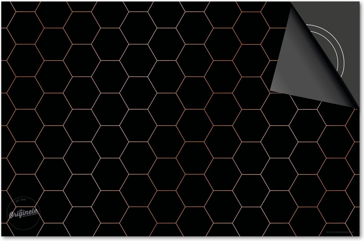 Inductie beschermer 83x51,5 - afdekplaat inductie mat - Dietrix Kookplaat beschermer - Exclusief - Hexagon - Hexagon zwart brons koper