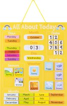 Calendrier d'apprentissage Navaris pour enfants - Tableau calendrier magnétique avec saisons et météo - Calendrier annuel avec aimants - Calendrier pour enfants anglais - Jaune