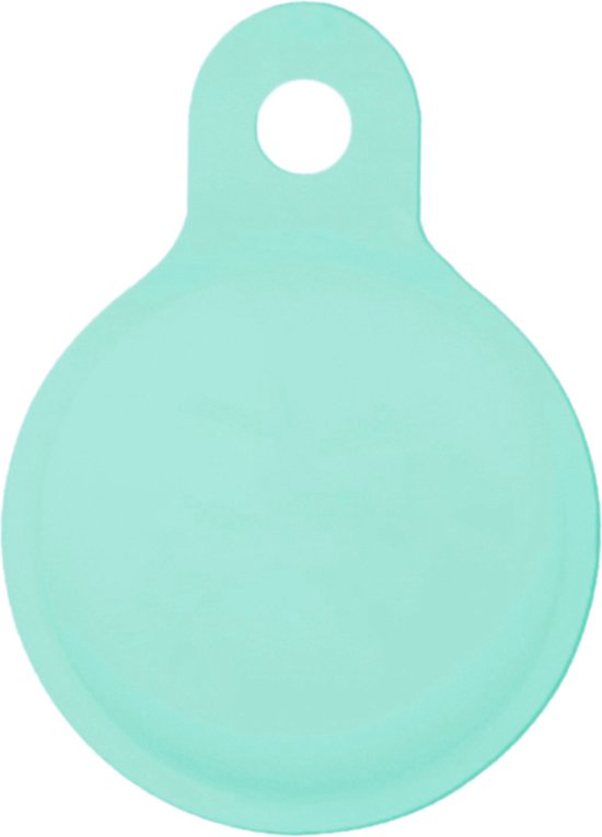 Los turquoise hoesje met een rond uitsparing voor een tracker en een oogje aan de bovenkant.