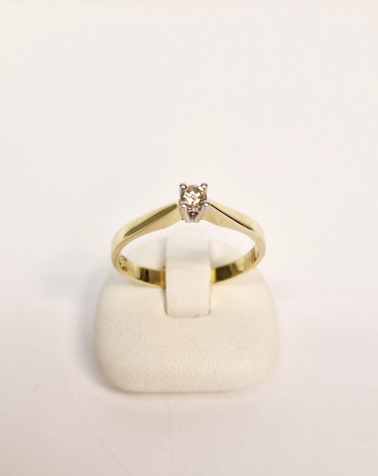 Geel/witgouden - damesring - 14 karaat – diamant – 0.10crt - uitverkoop Juwelier Verlinden St. Hubert – van €569,= voor €449,=