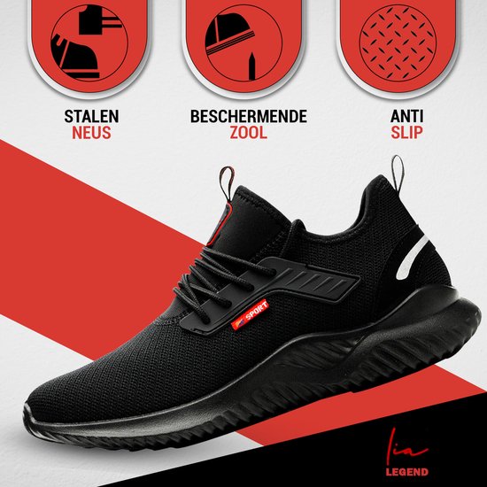 DYKHMILY Stalen Neus Schoenen Lichtgewicht Heren Veiligheidssneakers Ademende Comfortabele Werkschoenen Beschermende Sneakers (Zwart, 38EU