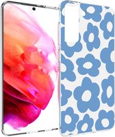iMoshion Hoesje Geschikt voor Samsung Galaxy S21 FE Hoesje Siliconen - iMoshion Design hoesje - Blauw / Retro Blue Flowers