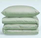 Nordic Paradise - Housse de Couette Satin de Katoen Luxe 140x200 cm + 2 Taies d'Oreiller 60x70 cm avec Fermeture Éclair Fine - Vert Pastel