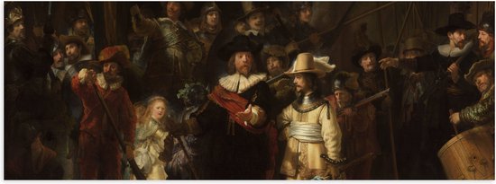 Poster Glanzend – De Nachtwacht, Rembrandt van Rijn, 1642 - Oude Meesters - 90x30 cm Foto op Posterpapier met Glanzende Afwerking