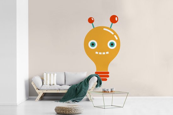 Behang kinderkamer - Fotobehang Robot - Gloeilamp - Gezicht - Antenne - Kinderen - Breedte 390 cm x hoogte 260 cm - Kinderbehang