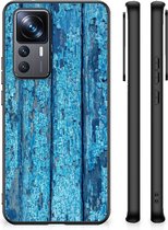 Telefoonhoesje Xiaomi 12T | 12T Pro Backcase Siliconen Hoesje met Zwarte rand Wood Blue