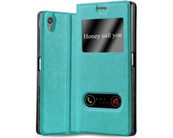 Cadorabo Hoesje geschikt voor Sony Xperia Z5 PREMIUM in MUNT TURKOOIS - Beschermhoes met magnetische sluiting, standfunctie en 2 kijkvensters Book Case Cover Etui
