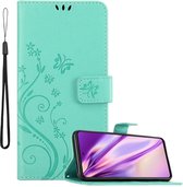 Cadorabo Hoesje geschikt voor Samsung Galaxy A52 (4G / 5G) / A52s in BLOEMEN TURKOOIS - Beschermhoes in bloemmotief met magnetische sluiting, standfunctie en kaartsleuven Book Case Cover Etui