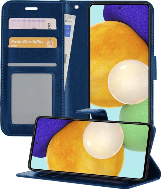 Samsung Galaxy A52 / A52s 5G Bookcase Hoesje Donkerblauw Kunstleer Walletcase Met Pasjeshouder
