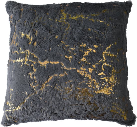Glow Home - Housse de coussin en velours - Couleur Grijs avec dessin doré - Taie d'oreiller 40x40 cm