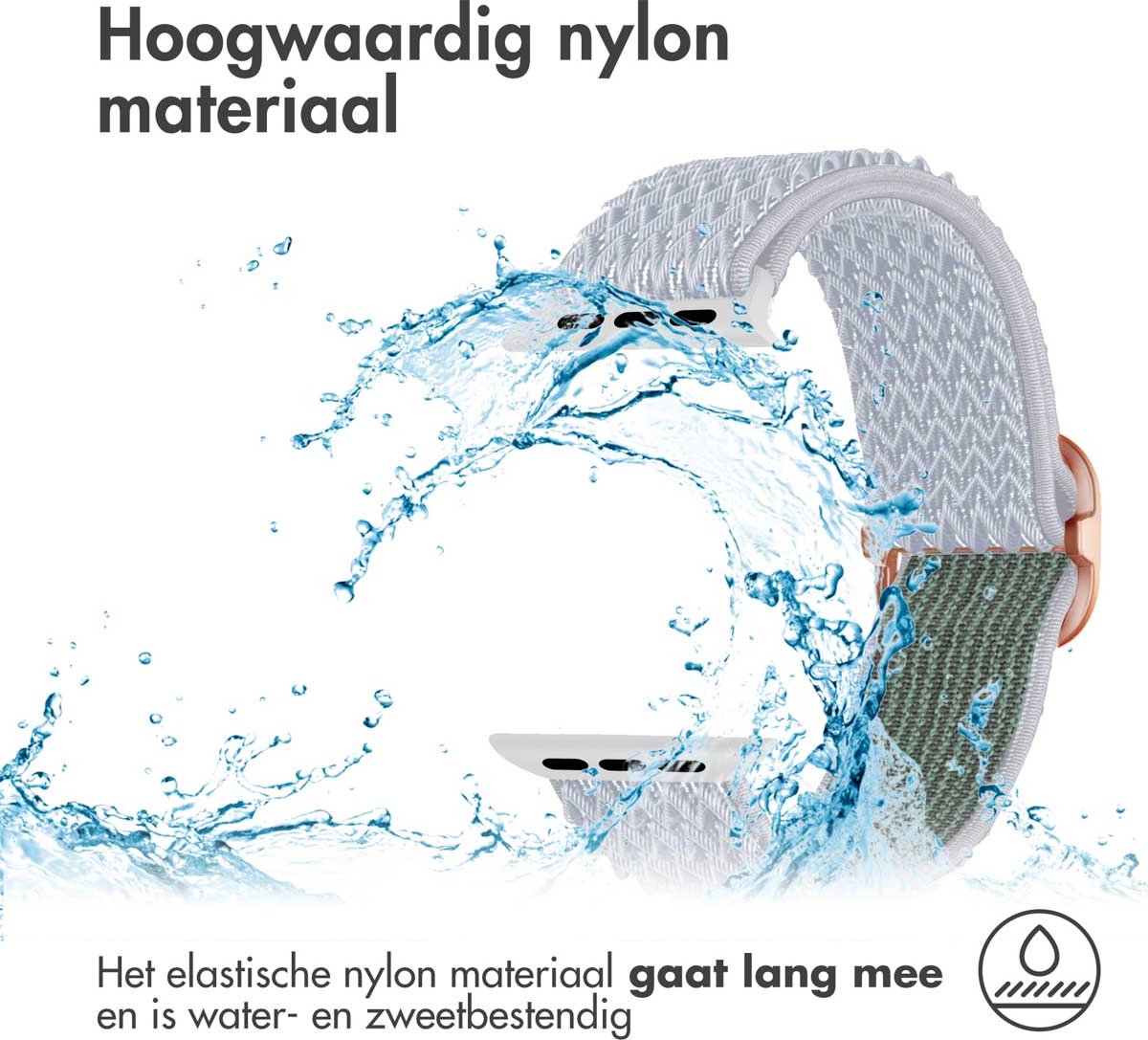 iMoshion Bandje Geschikt voor Apple Watch Bandje Series 1 / 2 / 3 / 4 / 5 / 6 / 7 / 8 / 9 / SE / Ultra (2) - 42 / 44 / 45 / 49 mm - iMoshion Elastisch nylon band - Lichtgrijs