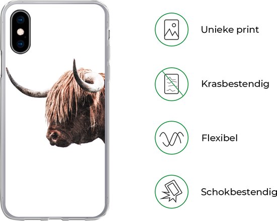 Coque pour iPhone X - Highlander écossais - Corne - Portrait - Coque en Siliconen téléphone