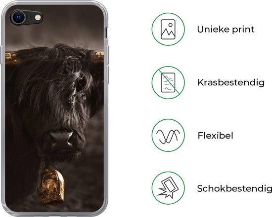 Coque iPhone 7 - Highlander écossais - Fourrure - Zwart - Siliconen