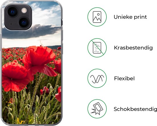 Coque pour iPhone 13 mini - Coquelicots contre un ciel d'orage dramatique - Coque en Siliconen pour téléphone