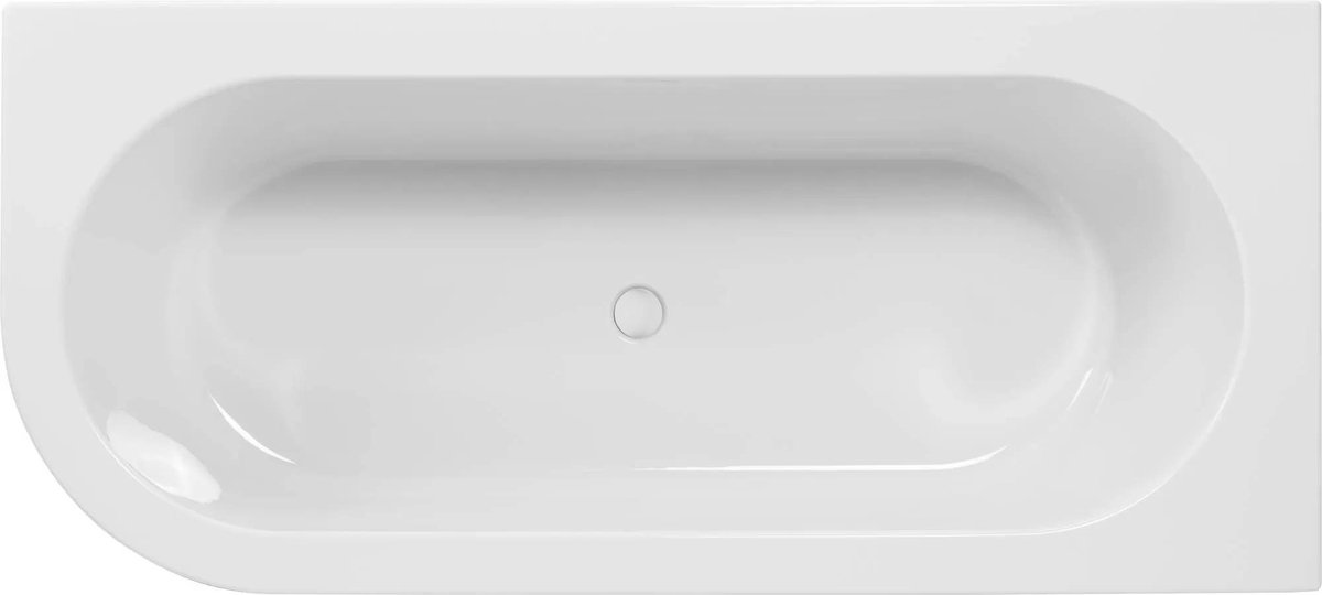 Saqu Line halfvrijstaand bad rechts met zwarte rand en witte waste cover 160x75 cm wit