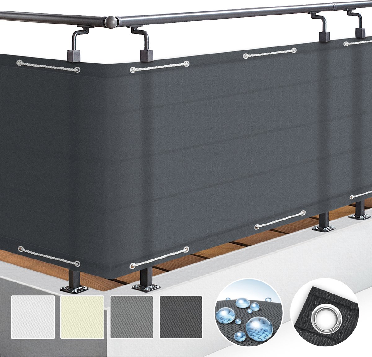 Sol Royal PB2 – Balkonscherm Antraciet 500 x 100 cm – Balkondoek Waterafstotend – UV Bescherming – incl. Bevestigingsmateriaal