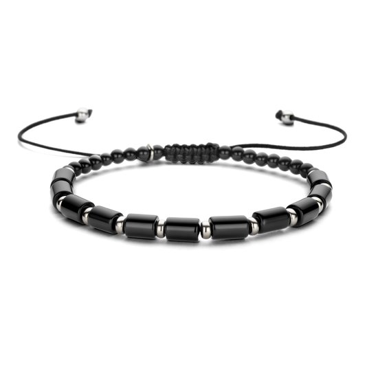 argent rhodié avec bracelet en perles de caoutchouc/nylon/cuir onyx 16 - 26 cm 1800995
