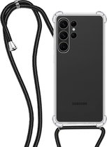 Hoes Geschikt voor Samsung S23 Ultra Hoesje Transparant Met Telefoonkoord Cover Shock Proof Case Koord Hoes