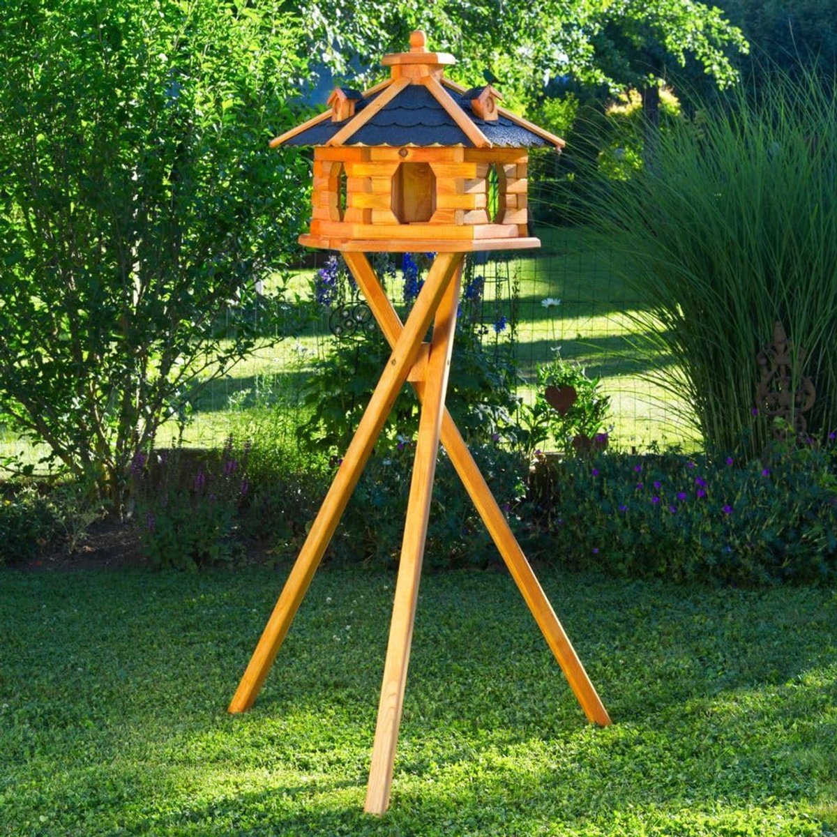 Vogelhuisje met Standaard en Solarverlichting voor Tuin en Balkon - Weerbestendig met Bitumen Dak