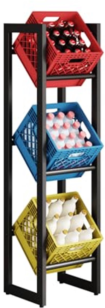 Drink Rack en Krattenstand voor 2-3 Kratten - Zwart, 39 x 30 x 140 cm