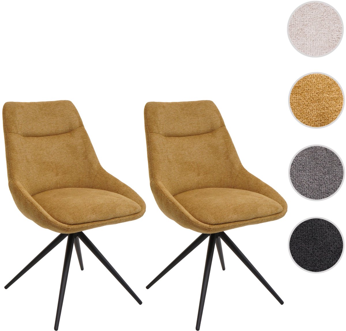Set van 2 eetkamerstoelen MCW-M65, keukenstoel fauteuil stoel, draaibaar auto-positie metaal stof / textiel ~ mosterdgeel