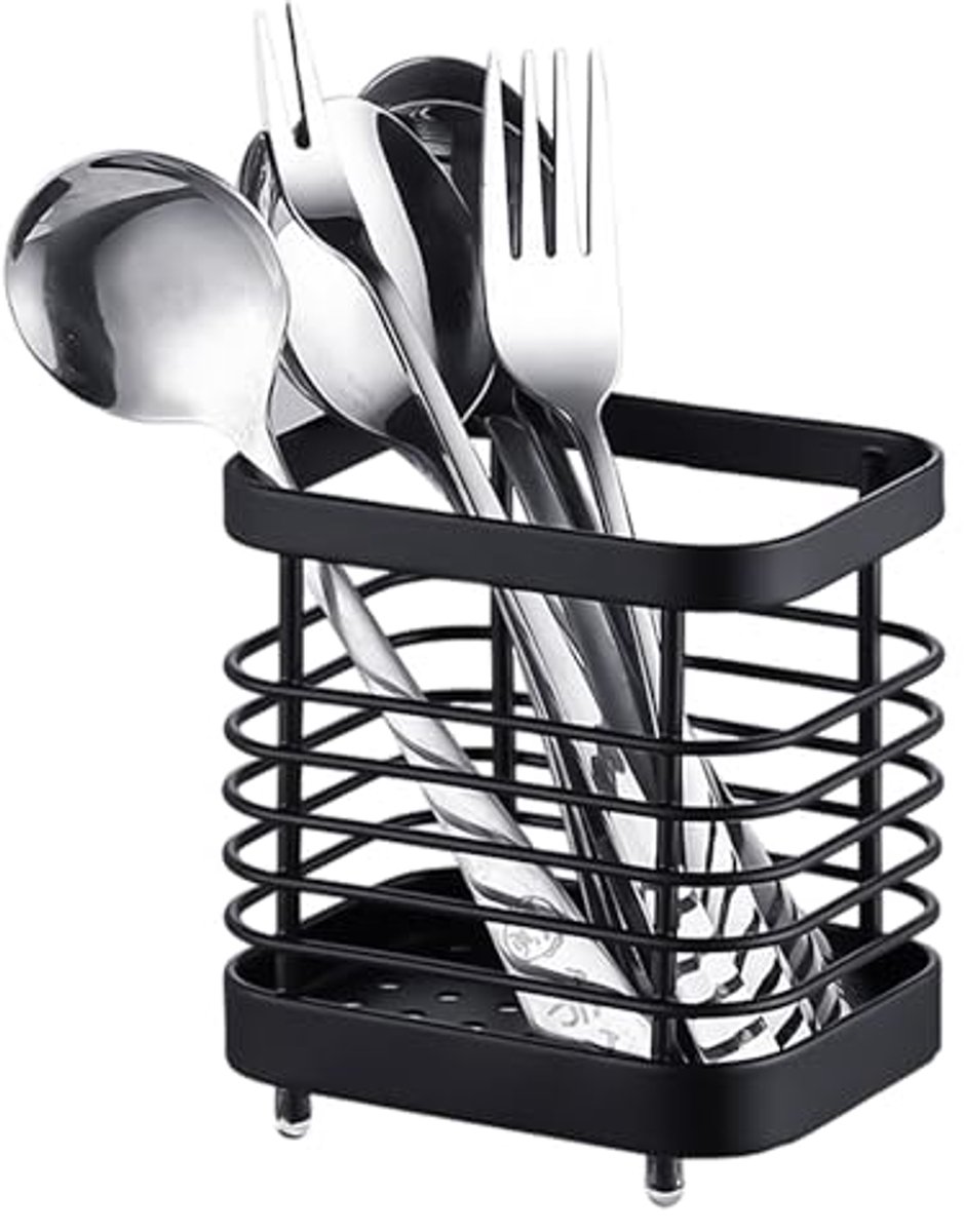 Roestvrijstalen bestekstandaard en afdruiprek voor keukengerei