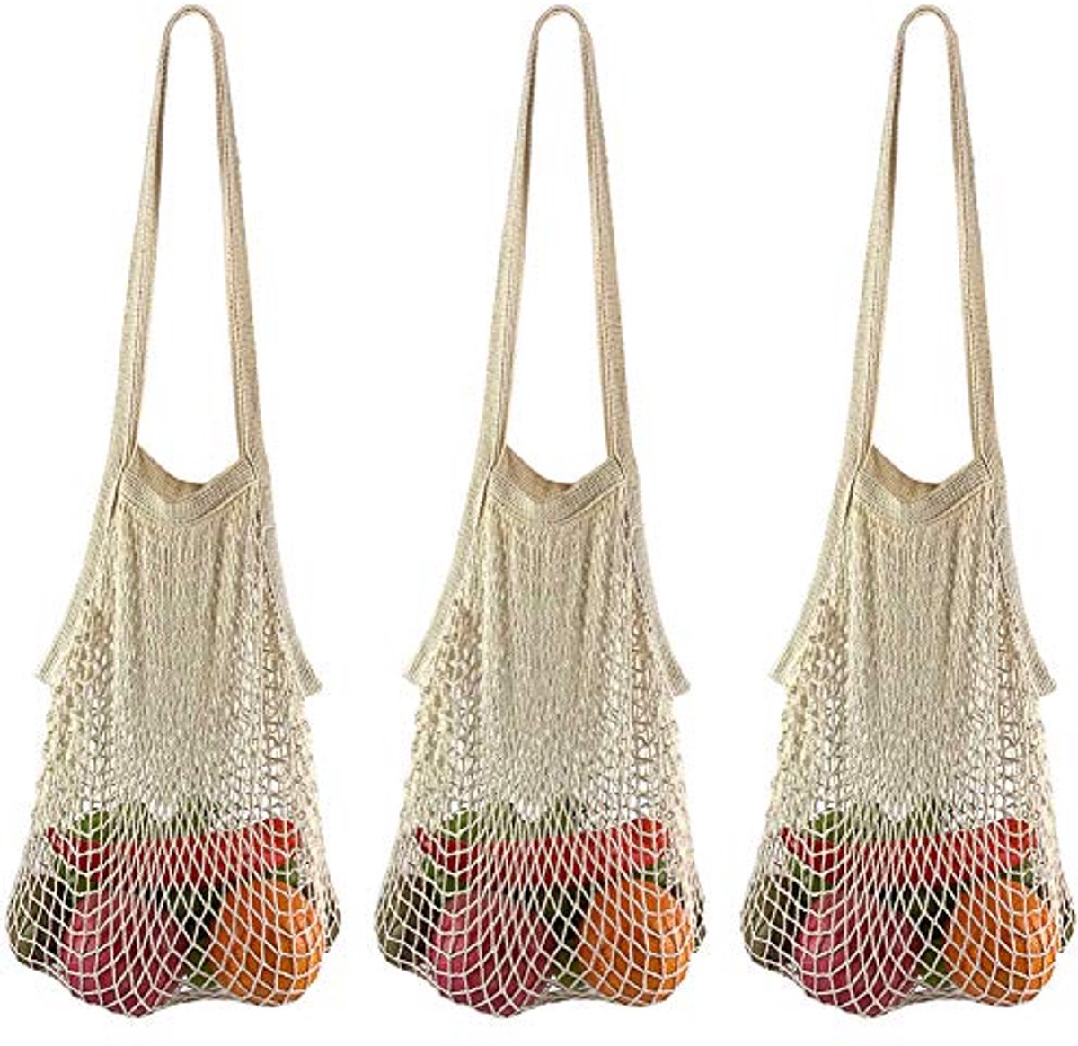 Herbruikbare Netto Boodschappentas - Katoenen Tote Bag met Lange Handvatten