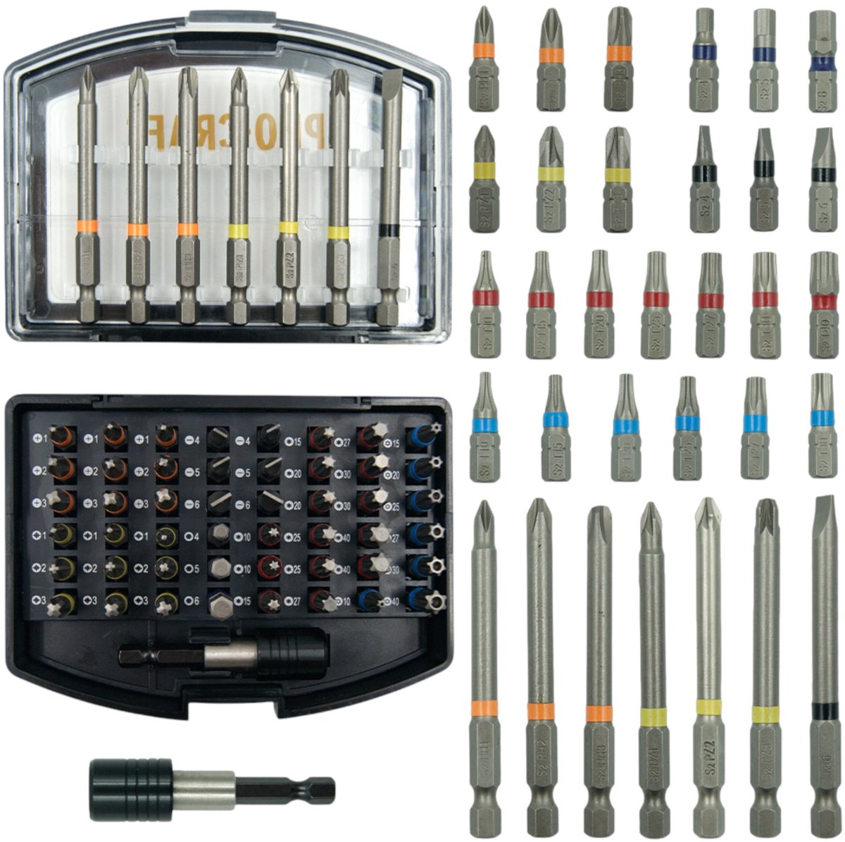 Procraft BS-56 bitset 56-delig S2-staal Phillips / Pozidriv / Torx / Hex / sleuf