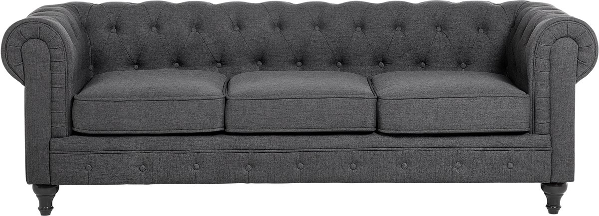 CHESTERFIELD - Driezitsbank - Grijs - Polyester