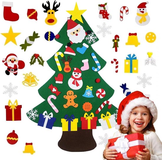 Foto: Premium vilten kerstboomset voor kinderen doe het zelf vilten kerstboom met decoratie en afneembare ornamenten