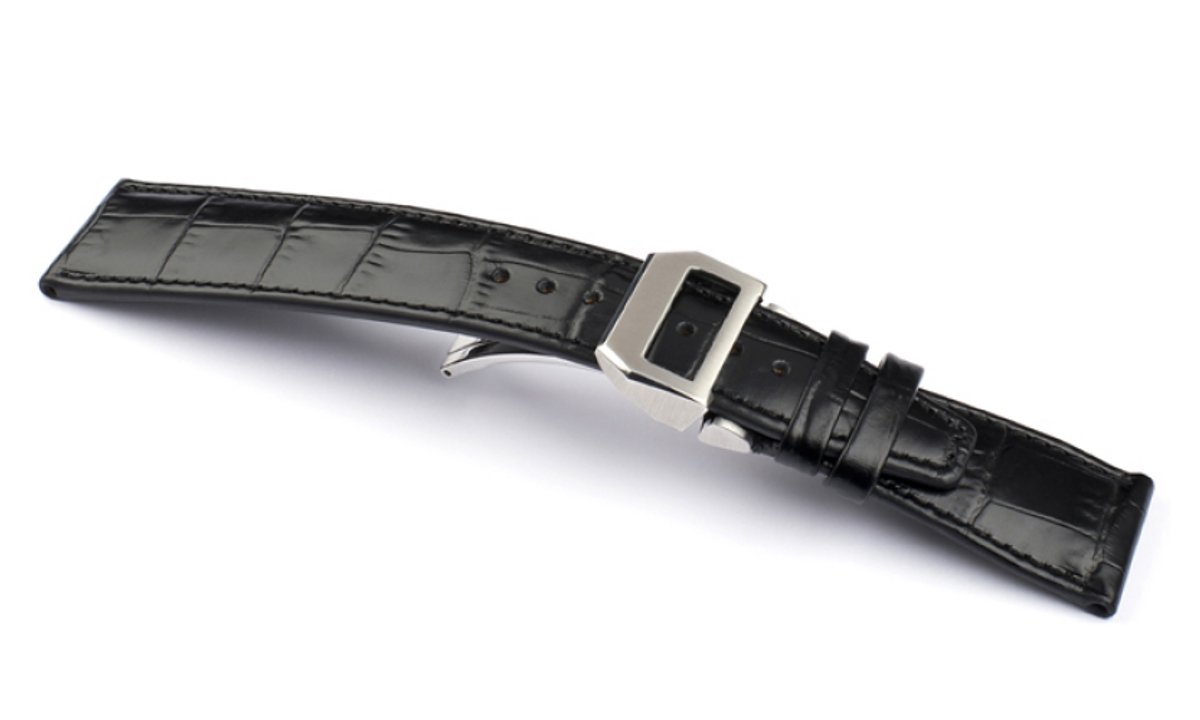 Horlogeband Deployment Zwart - Leer - 20-18mm