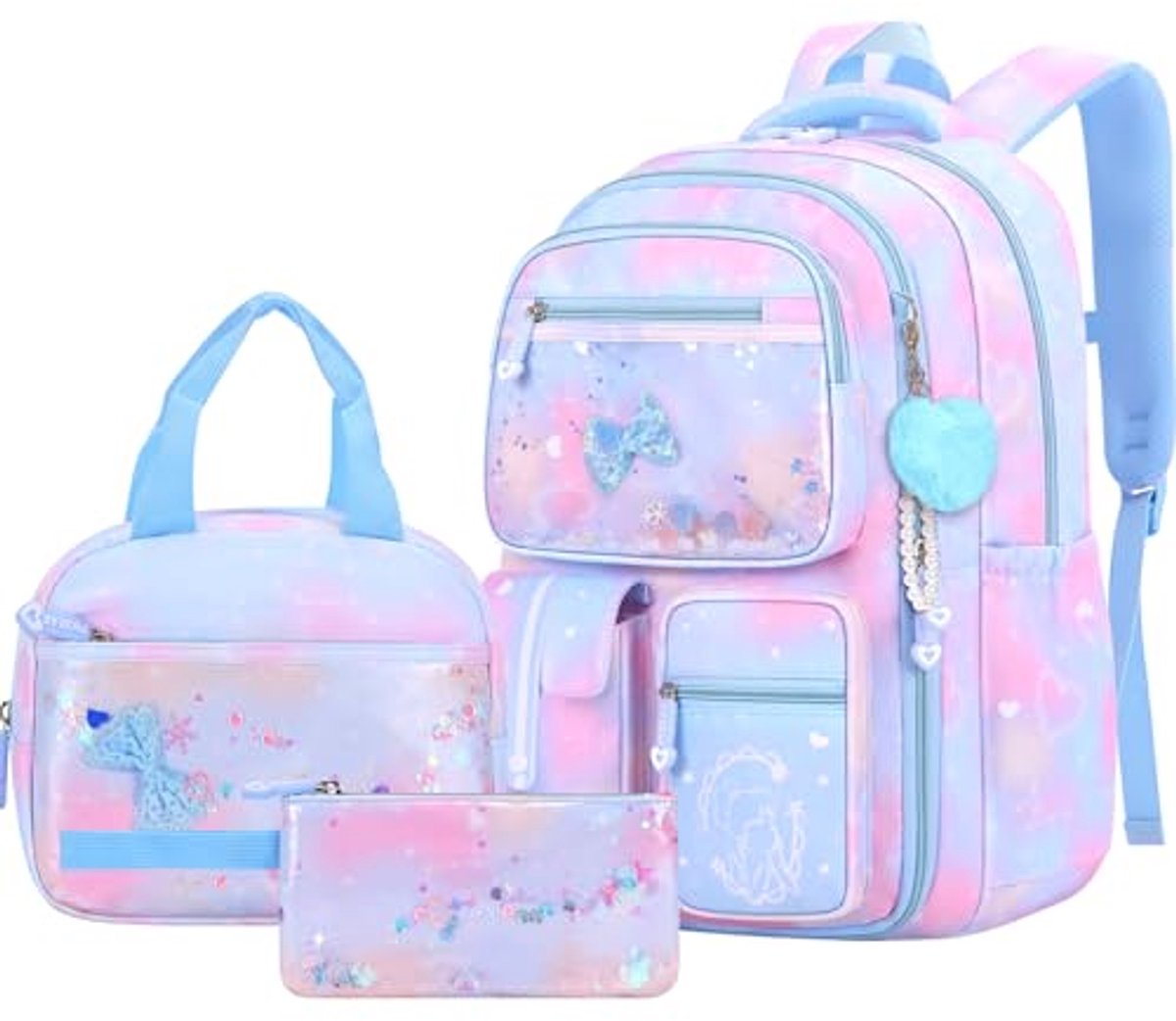 Moderne Schooltas voor Meisjes - 3 Delige Set met Lunchtas en Etui - Geschikt voor 15.6" Laptop