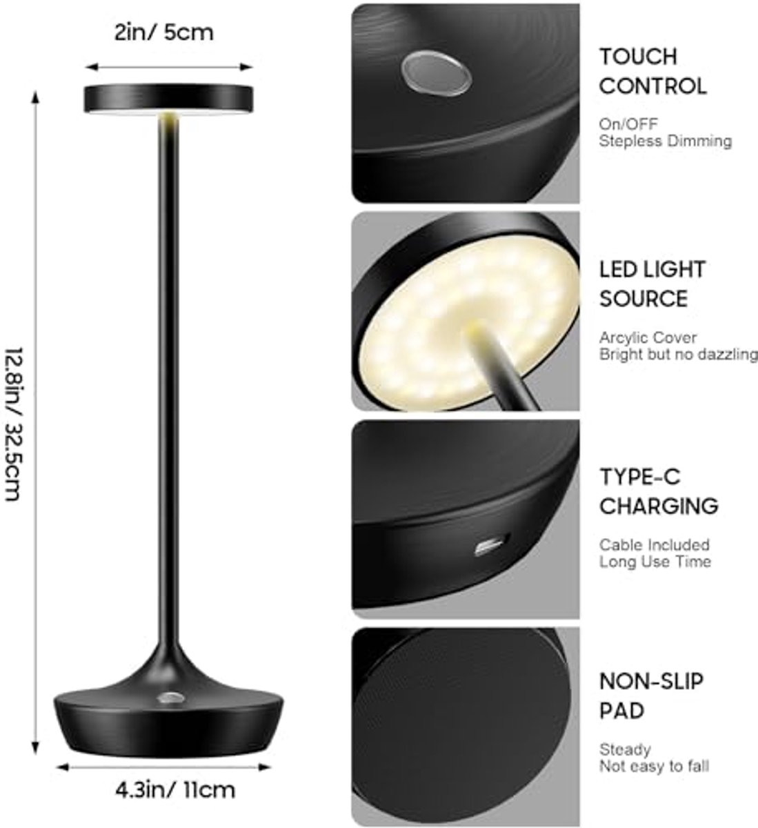 Draadloze Oplaadbare LED Tafellamp - 2 Stuks, Waterdichte Bureaulampen met Touch Dimfunctie en 3 Kleuren voor Buiten en Thuis — cadeau in Wonen & Interieur - foto 2