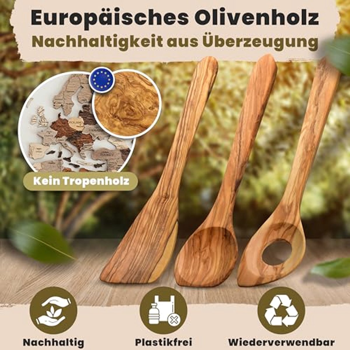 Houten Spatel Set van 2 - Duurzaam Olijfhout - Ergonomische Keukenhulpen
