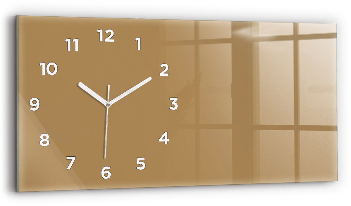 Wallfluent Wandklok - Beige Rechthoekige Glas Klok - 60 cm x 30 cm - Beige Wandklok - Witte Handen - Wandklok Met Cijfers - Wandklok voor in de Keuken - Rechthoekige Glazen Wandklok - Scandinavisch Wandklok - Glazen Klok Rechthoekige