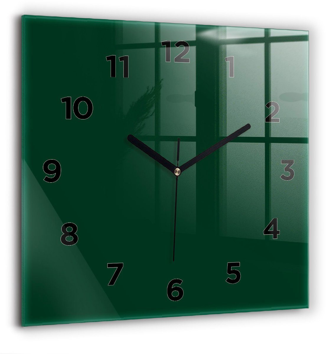 Wallfluent Wandklok - Groente Vierkante Glazen Wandklok - 60 cm x 60 cm - Groente Wandklok - Zwarte Handen - Wandklok Met Cijfers - Wandklok voor in de Keuken - Vierkante Glas Klok - Scandinavisch Wandklok - Vierkante Glazen Klok