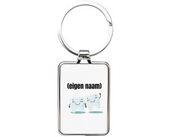 Hacebo® - 2 tanden sleutelhanger rechthoekig - Tandarts - mondhygienist - sleutelhangers - met eigen naam - leuk cadeau voor iemand die tandarts is - cadeau - kado - rechthoekige sleutelhanger - 3 x 7.8 CM
