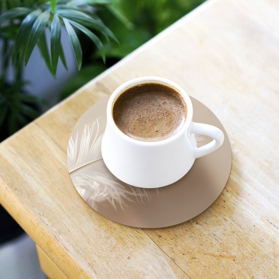 Sous-verres de verre ronds, motif plume, minimalistes, roses, 10 x 10 cm, lot de 6.