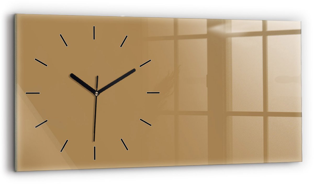 Wallfluent Wandklok - Beige Rechthoekige Glas Klok - 60 cm x 30 cm - Beige Wandklok - Zwarte Handen - Wandklok Zonder Cijfers - Wandklok voor in de Keuken - Rechthoekige Glazen Wandklok - Scandinavisch Wandklok - Glazen Klok Rechthoekige