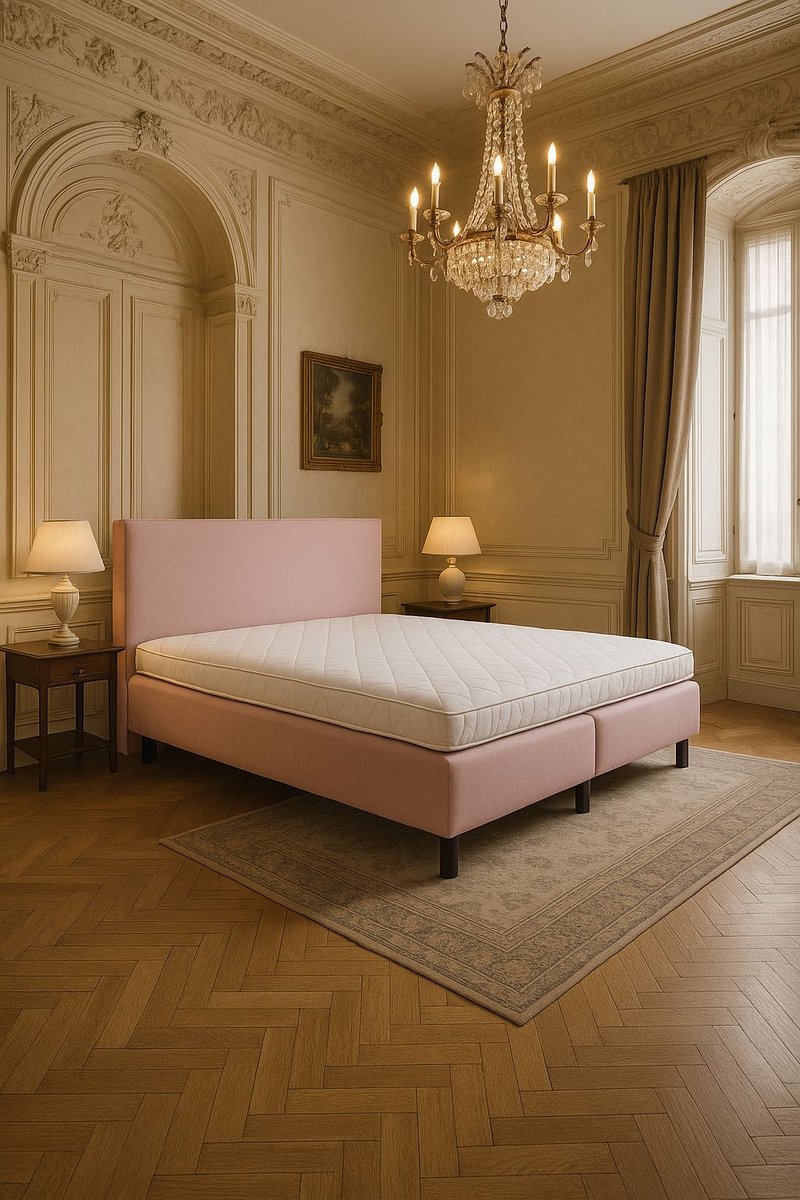 Boxspring Vendita vlak 200x210 cm Luxe Pocketvering Stof roze Gratis 2x Hoofdkussens