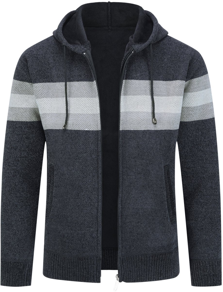 ALLTHEMEN Heren Capuchon Cardigan - Gestreepte Rits - S
