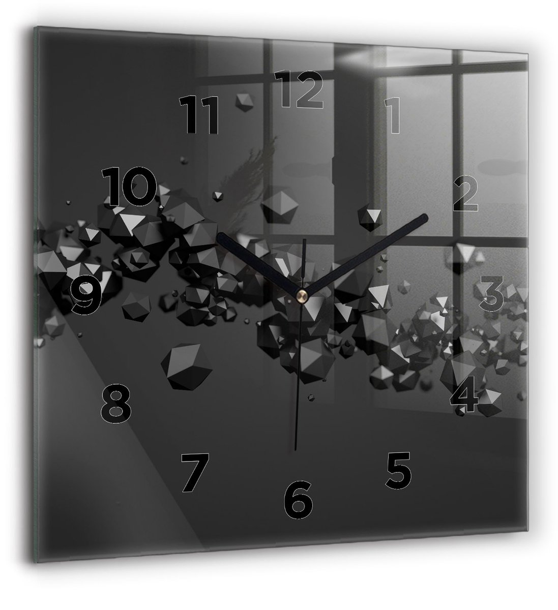 Wallfluent Wandklok - Zwarte abstractie Klok als Muurdecoratie - 60 cm x 60 cm - Zwart Wandklok - Zwarte Handen - Wandklok Met Cijfers - Wandklok Glas Woonkamer - Vierkante Glas Klok - Scandinavisch Wandklok - Klok als Muurdecoratie