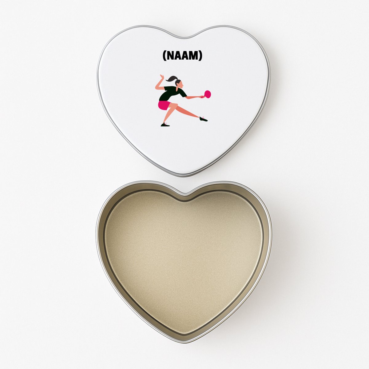 Hacebo® - Tafeltennis met eigen naam koektrommel hart - Sport - Tafeltennisser - koekblik – koektrommels – bewaarblik - snoeptrommel - Ping pong - koek trommel - 15 x 15 CM