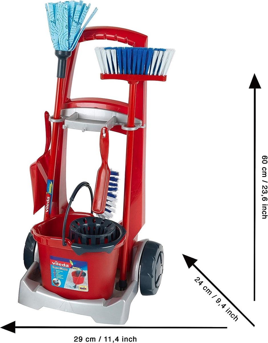 Klein Toys Vileda - speelgoed schoonmaaktrolley - incl. stofzuiger - 29 x 24 cm - rood — afbeelding 11