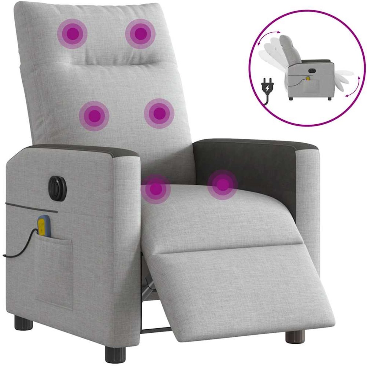 vidaXL Massagestoel - elektrisch - verstelbaar - stof - wolk - grijs wolk grijs en zwart