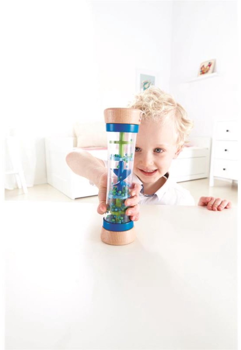 Hape Regenmaker Blauw - Houten Babyspeelgoed met Kalmerende Regengeluiden vanaf 0 Maanden — afbeelding 9