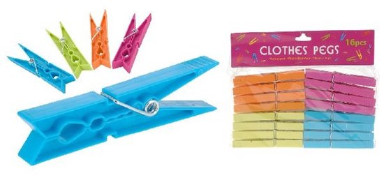 Wasknijpers in 4 Kleuren 16 Stuks